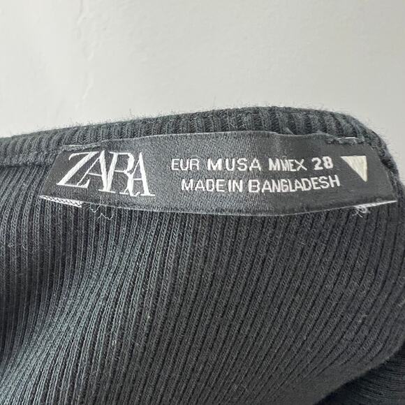 ZARA Black Cropped Top Tie-Up Deep V-Neck Ruffle Sleeve Pullover Size Medium M - Picture 7 of 8